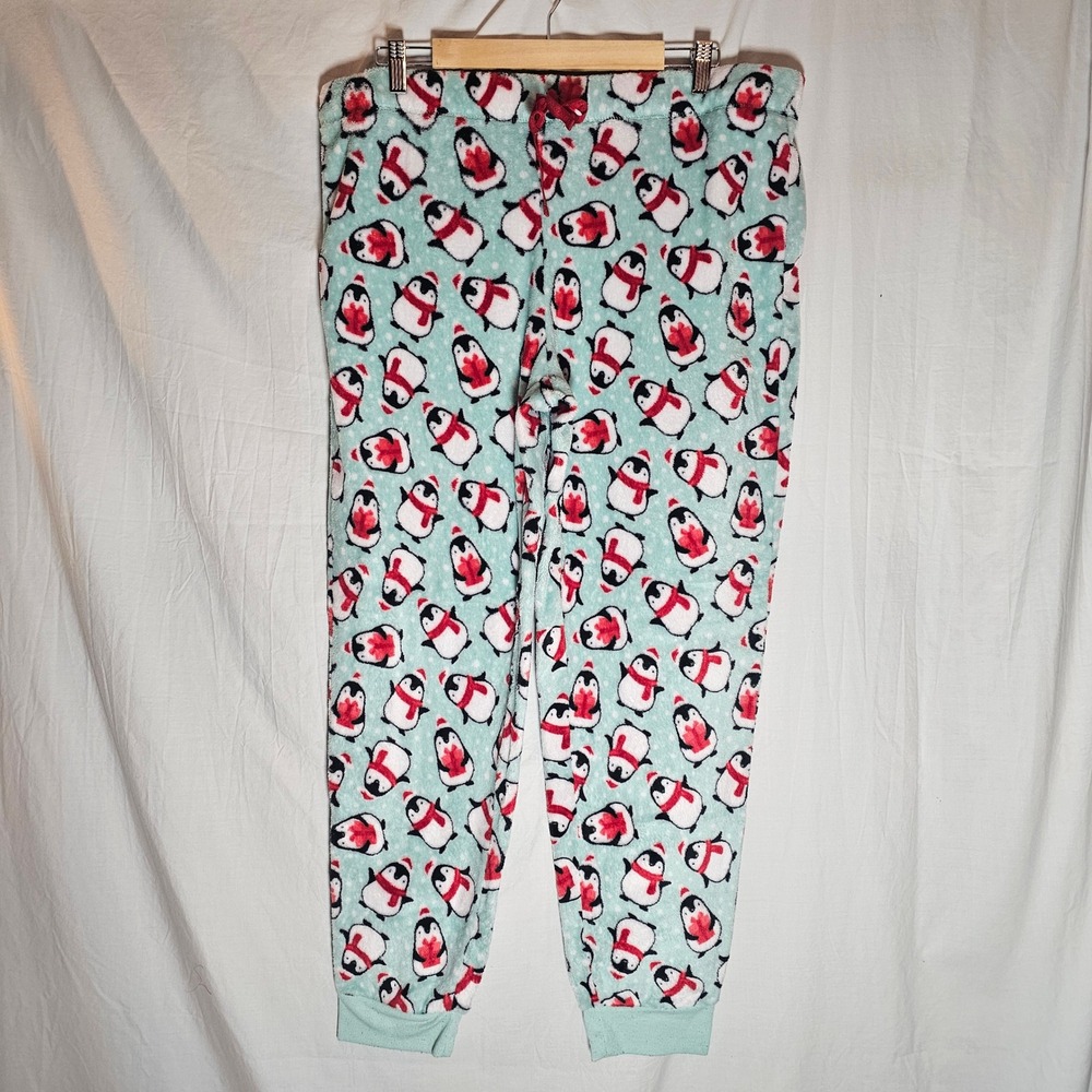 Secret Treasures Penguin‎ Fleece Pajama Pants XL Mint Green Christmas Joggers